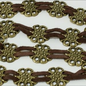 Belt boho brass tone metal floral festival leather